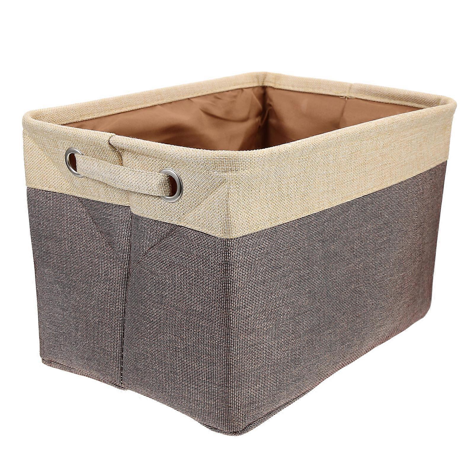 Clothing Basket Foldable Storage Basket Family Use Cotton Linen Coffee Color for Sundry Storage 1Set