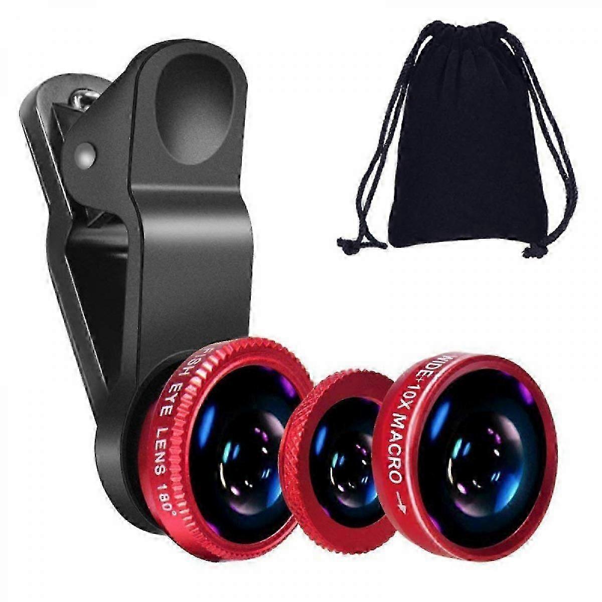 Cell Phone Camera Lens,3 In 1 Hd Clip-on Lens Kit For Fisheye Lens + Wide Angle Lens + Macro Len