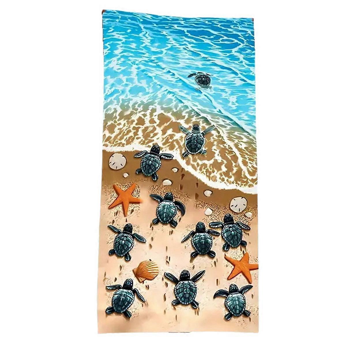 Quick-Drying Beach Towel with Sea Turtle Pattern,Soft and Absorbent,C