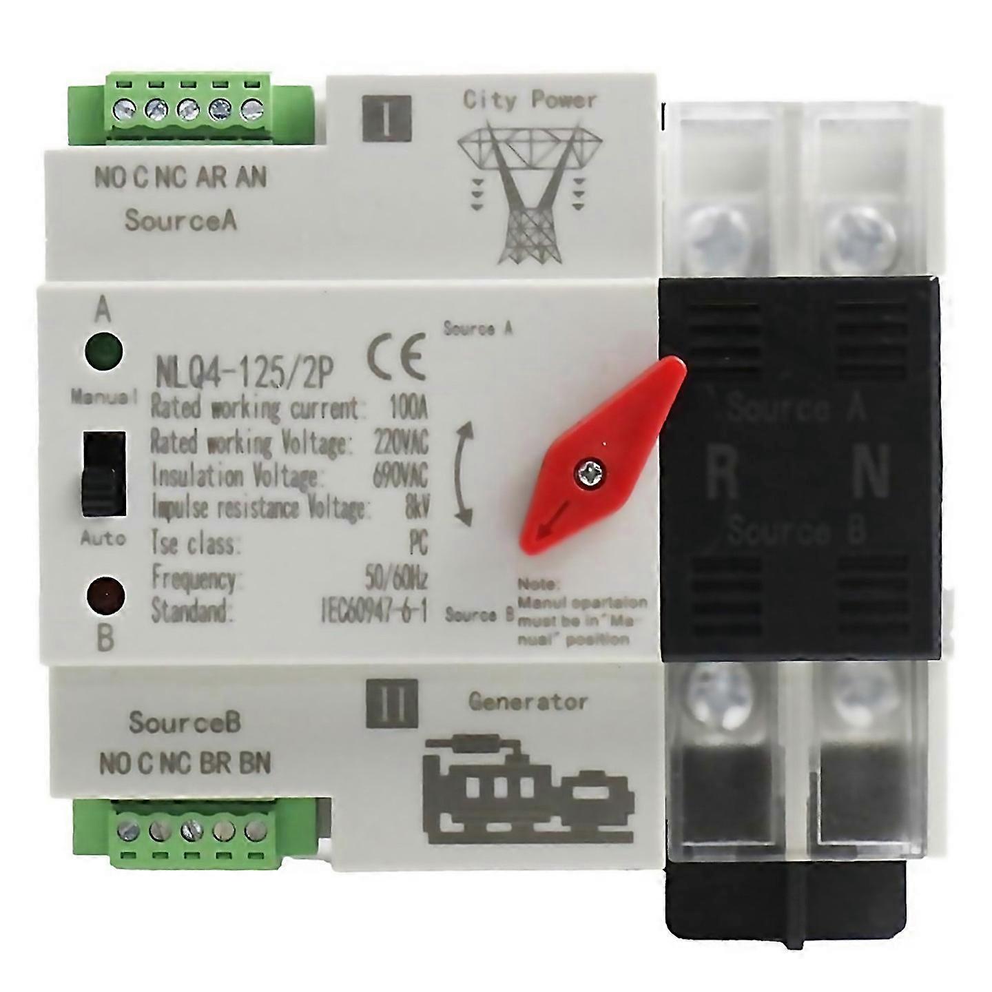 For Automatic Transfer Switch 2p 100a Din Rail Mount Dual Power Switch