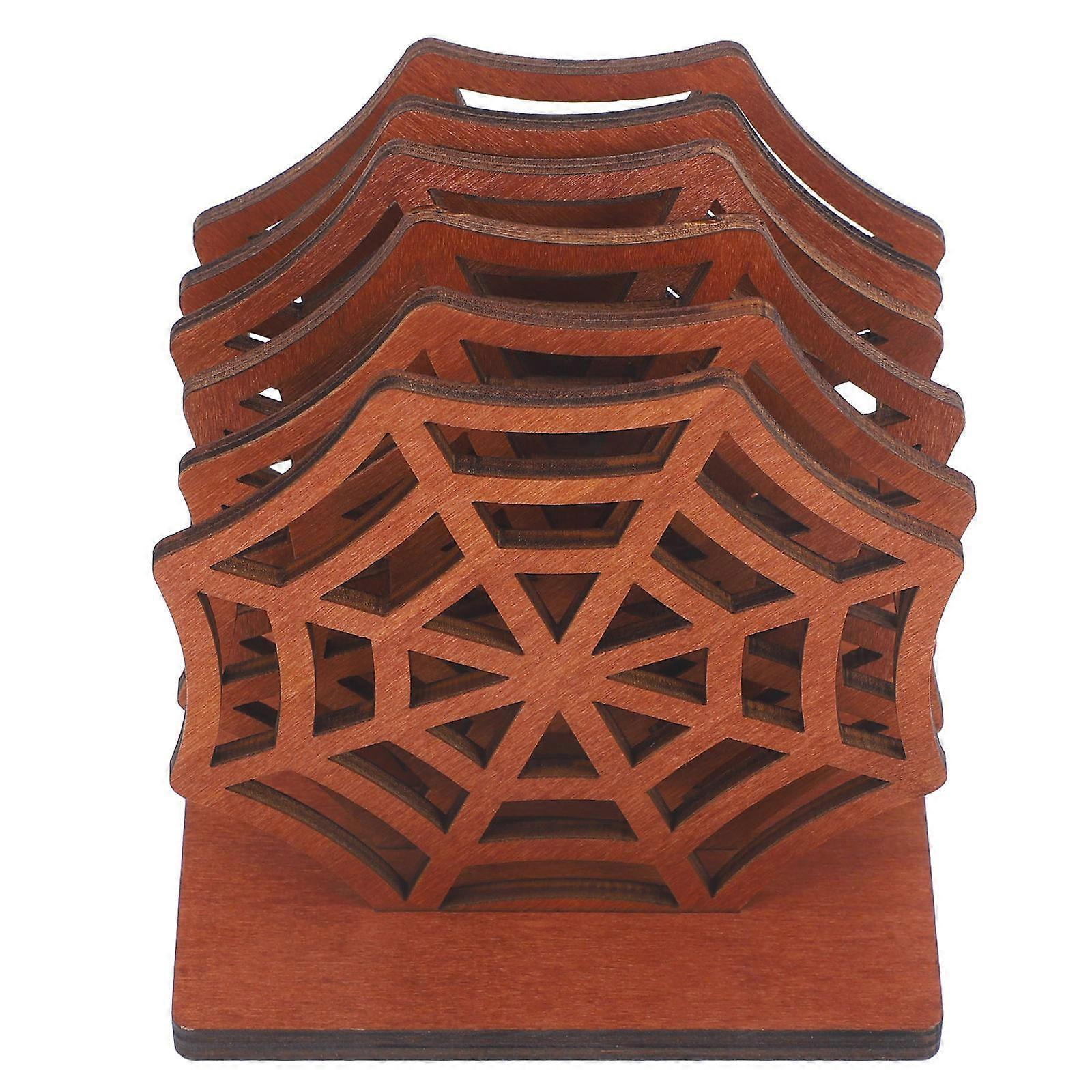 Insulated Wooden Halloween Coasters Spider Web Design 4Sets