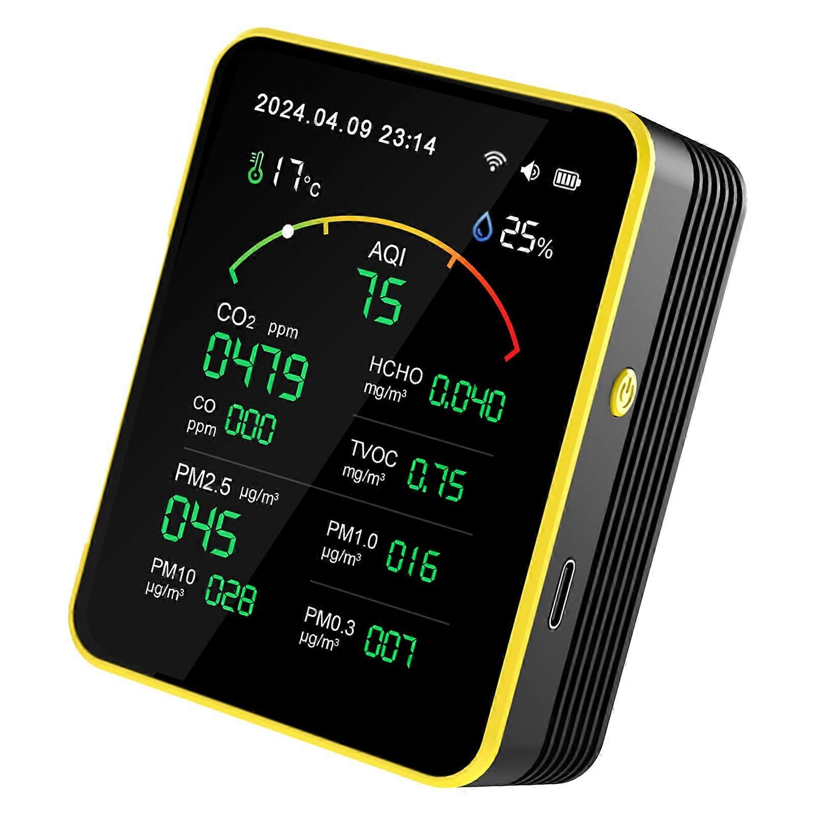 Air Pollution Meter Multifunctional Air Detector For Home CO2 PM2.5 TVOC Testing Meter Black And Yellow