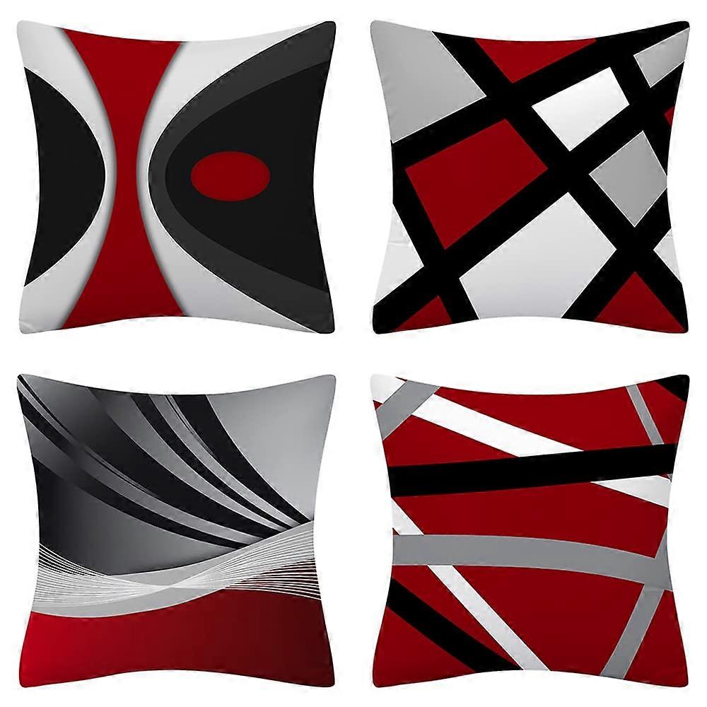 Black and Red Cushion Covers 18x18 Inches Set of 4 Modern Abstract Plush Throw Pillow Cases for Bedroom Sofa Chair Decor
