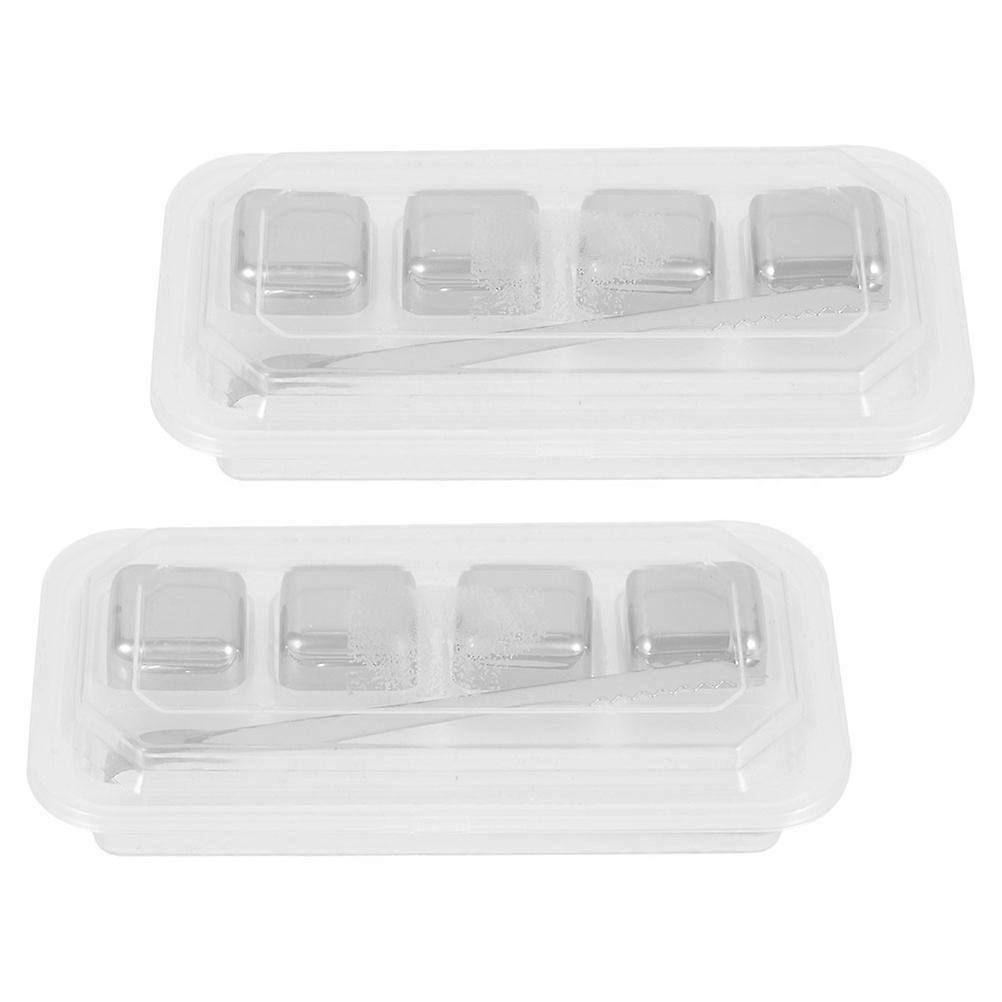 Steel Ice Cubes Whiskey Stones for Bar Use 4Sets Reusable Metal Cubes