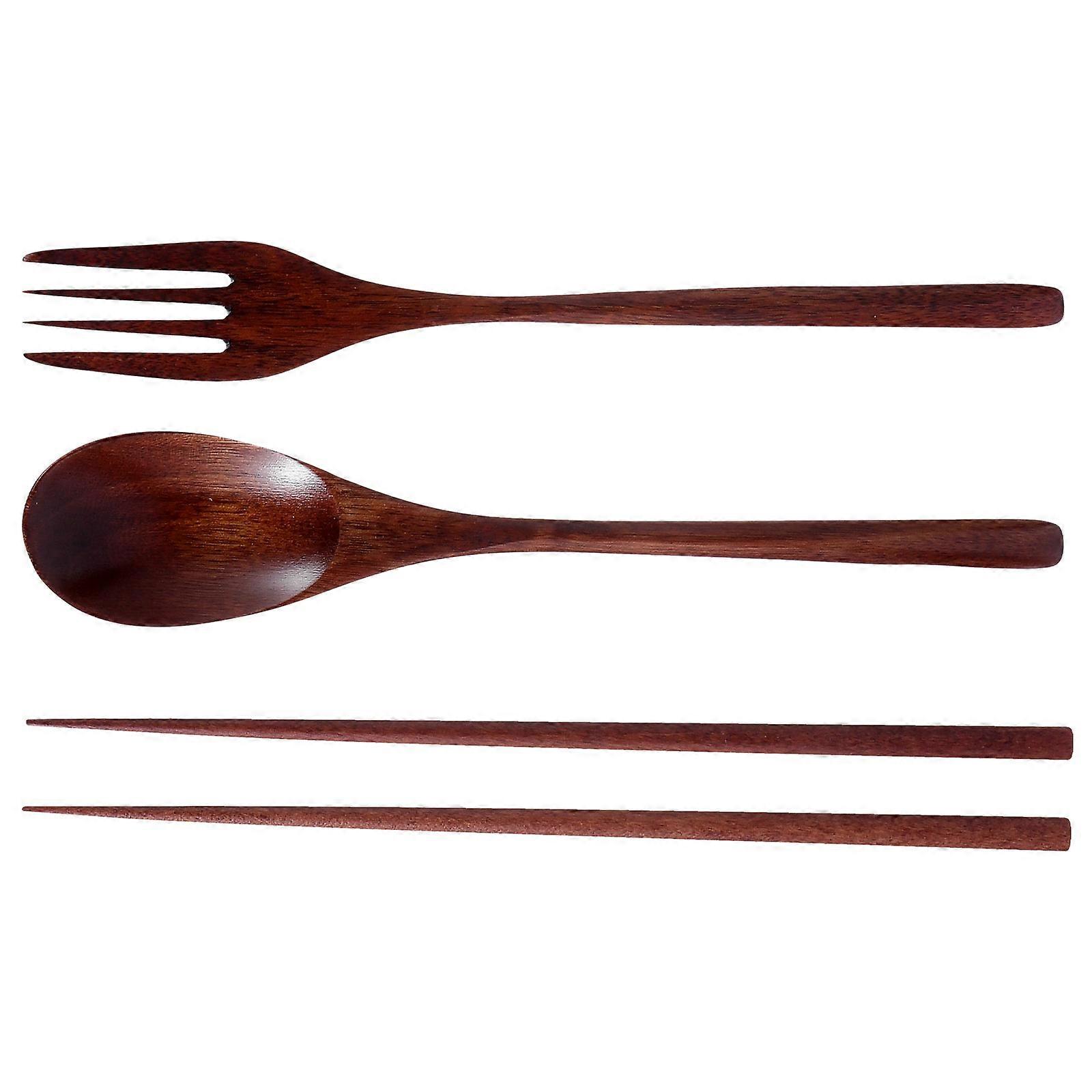 Wooden Cutlery Set for Eating Use 6Pcs Chopsticks Spoon Fork