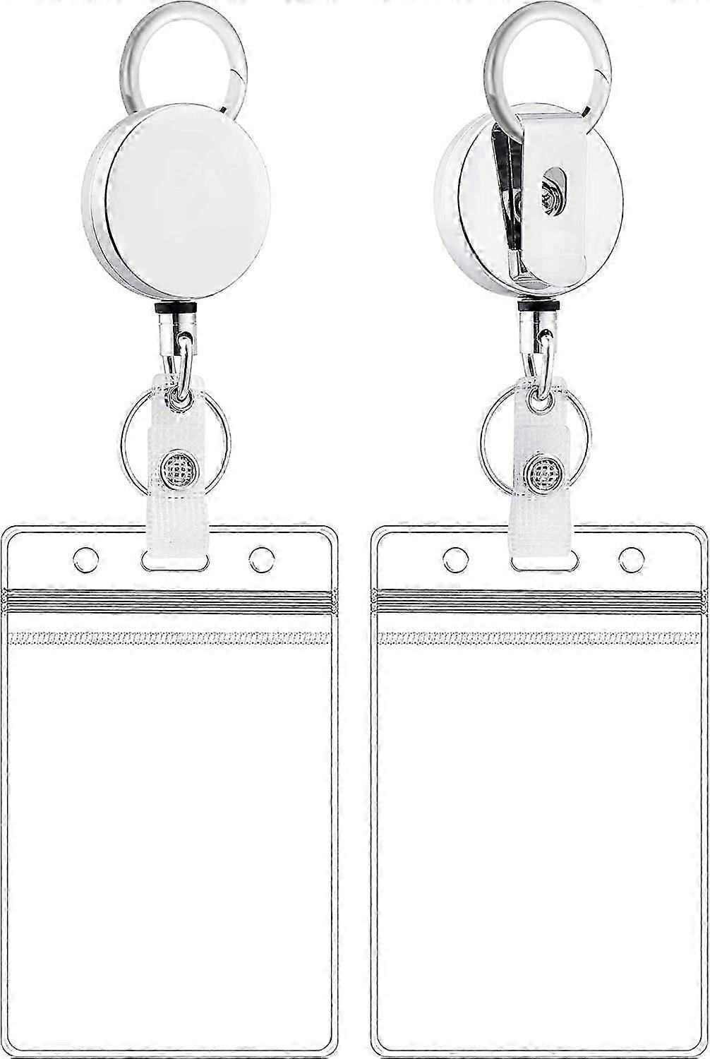 Plastic ID Holder with Retractable Reel Set, Vertical Badge Holder with Reel Holder, Heavy Duty Retractable Key Ring with Wire Cord for ID Pass Key Ri