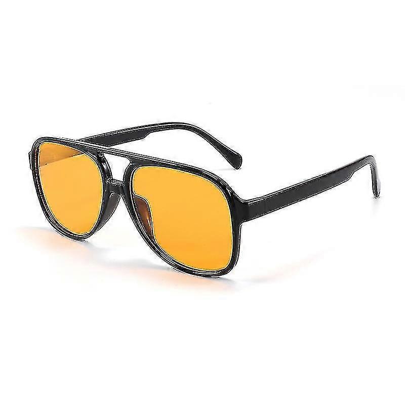 Rétro Vintage 70 ' s Aviateur Lunettes De Soleil Polarisées Double Pont Cadre Léger Hommes Et Femmes (noir/jaune) Wuqx
