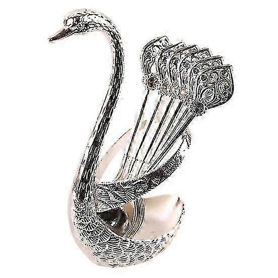 Cutlery Spoon Set Creative Shape Bright Color Rustproof Corrosion Resistant Polished Surface Mixing Stirring Spoon with Swan Shapesilver SZRH