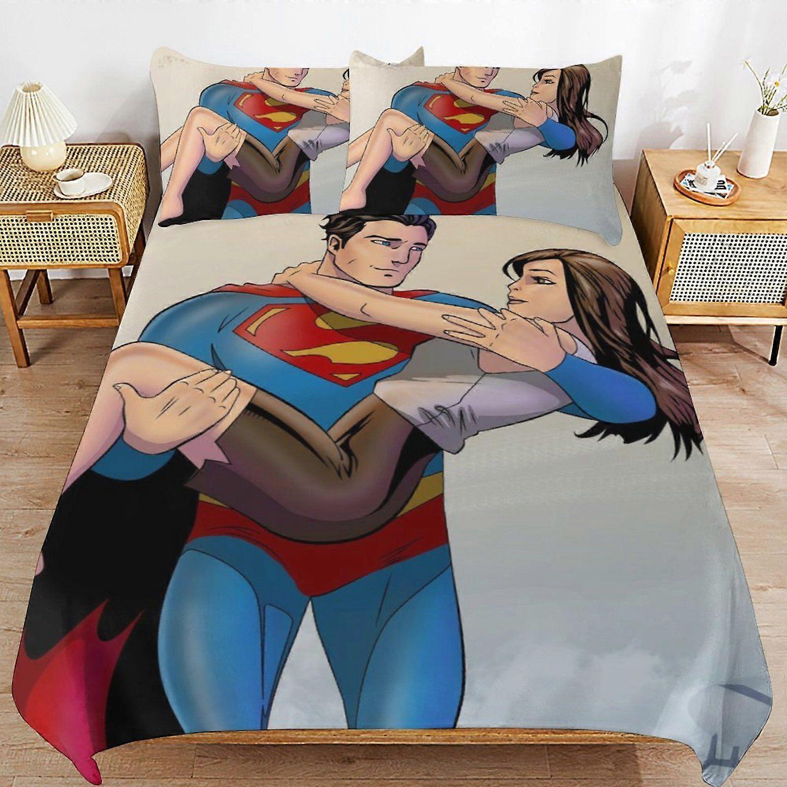 D406 Superman Convenient Use Cozy Feel Secure Zip Smooth Threading Duvet Cover Sets Ideal for Home K406