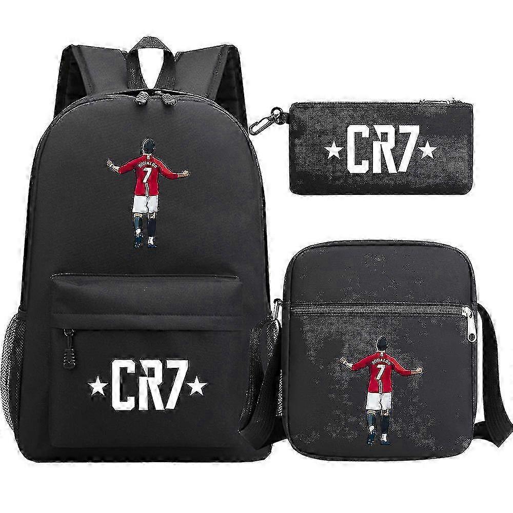 Ronaldo Cr7 fotbollsryggsäck - 3st set för skola, resor, bärbar dator - flickor, pojkar, kvinnor - ryggsäck, ryggsäck, axelväska, pennfodral