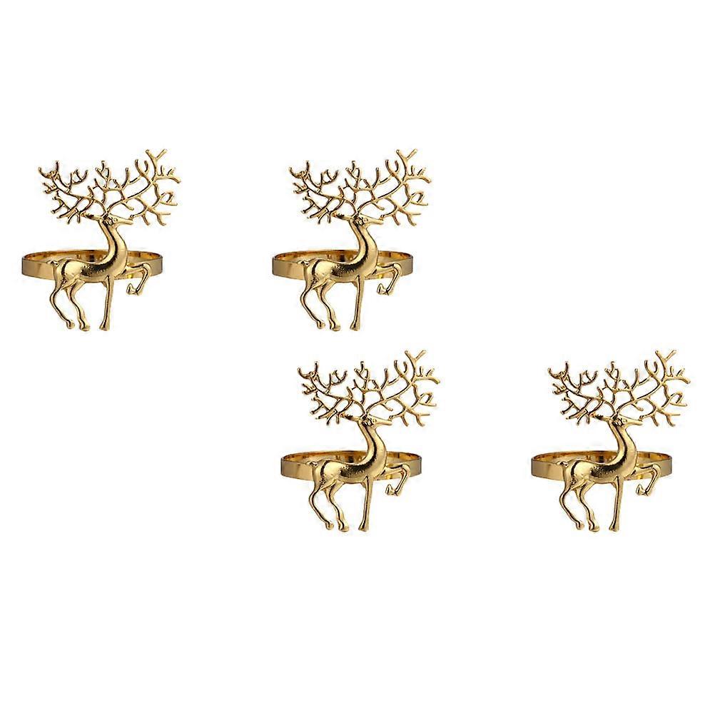 8Pcs Golden Elk Napkin Rings Reusable Napkin Holders Square Design Table Decoration For Christmas Party