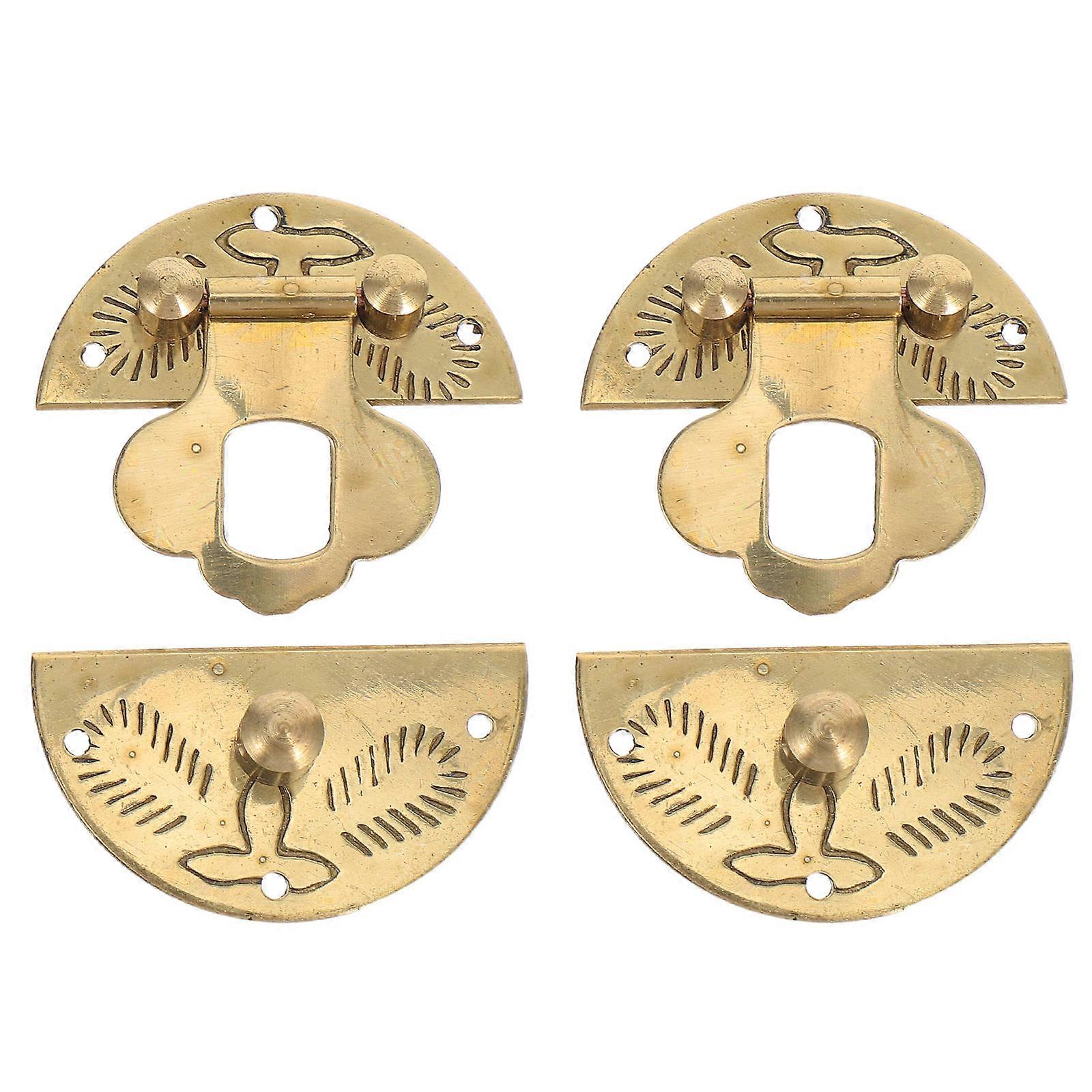 Yellow Brass Small Padlock Hasp for Wooden Boxes 4Pcs Retro Round Latch Lock