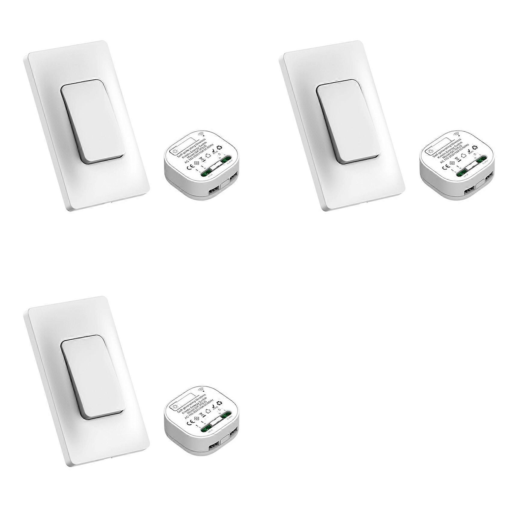 3X Self Powered Wireless Light Switch and Receiver Kit Remote Control Wall Switch Lighting Fixtures