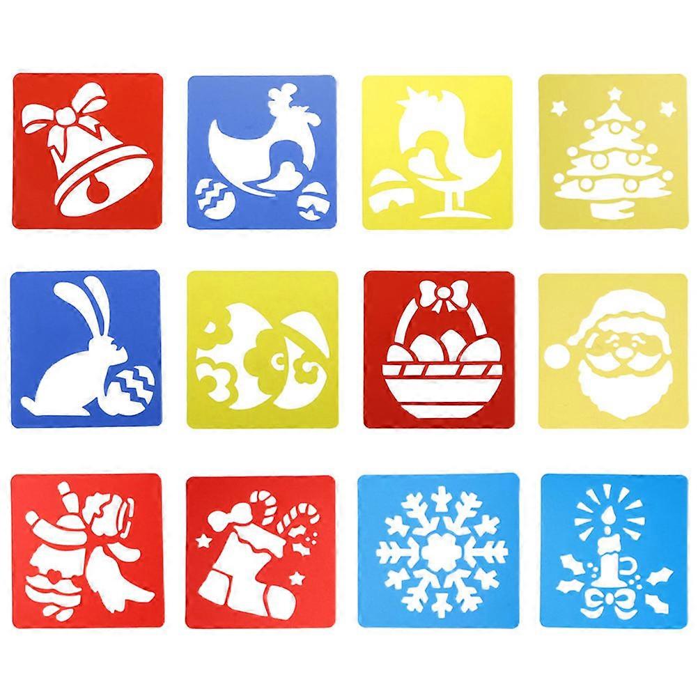 Plastic Stencils Reusable Drawing Template For DIY Projects Christmas Decoration Assorted Color 15x14cm Hollow Out Patterns 12Pcs