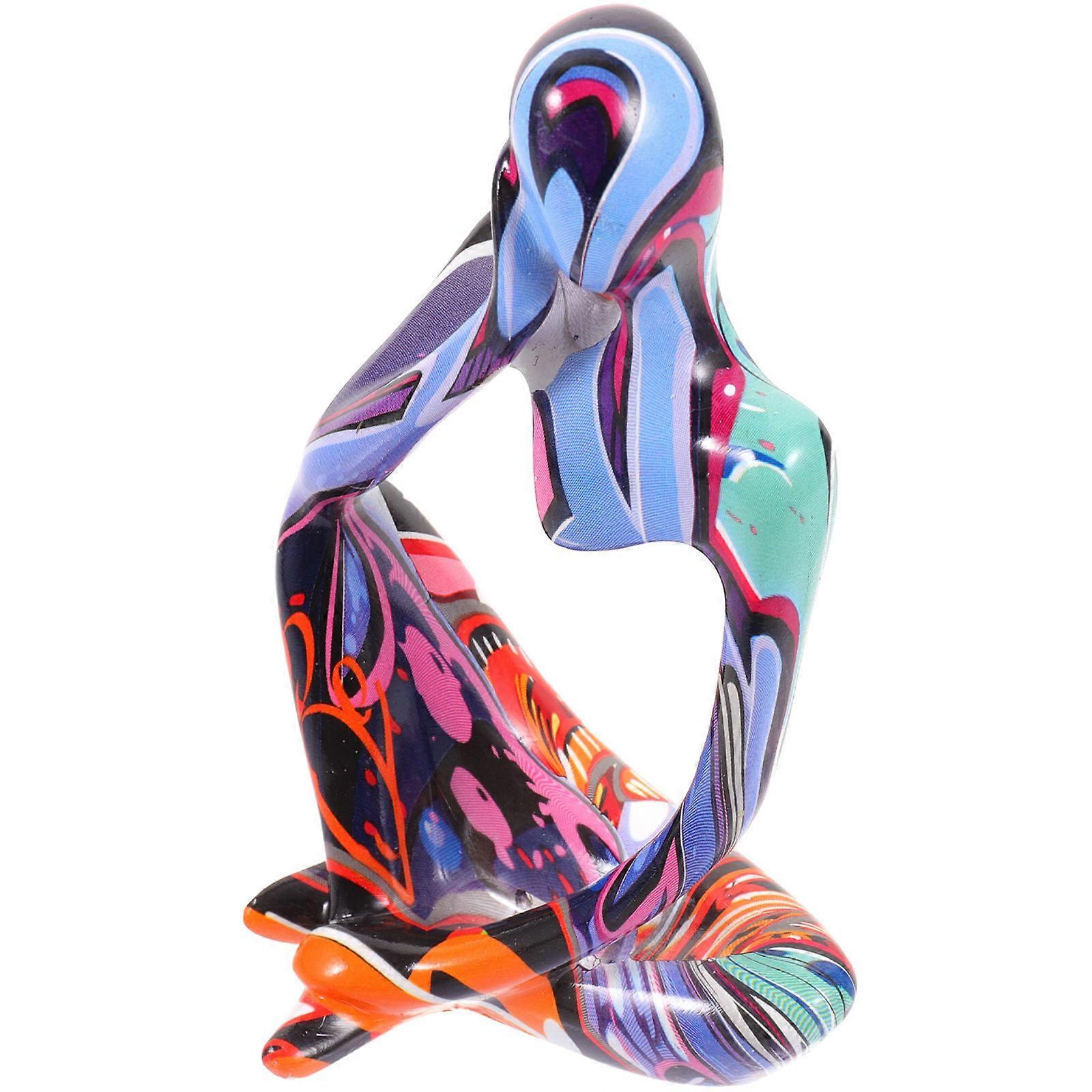 Resin Thinker Statue for Decor 2Pcs Colorful Abstract Desk Sculptures