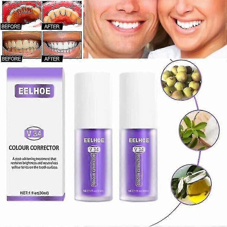 2pcs V34 Whitening Toothpaste Reduce Yellowing ,used For Teeth Cleaning, And Enamel Care