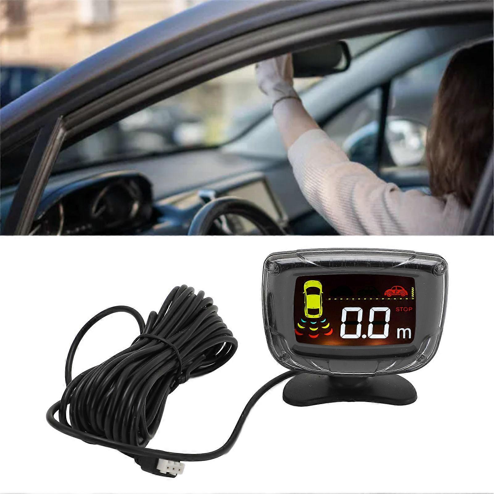 Car Reverse Backup Radar System with 4 Parking Sensors LCD Distance Display Parking Assistance Warning Lights Radar Blue 