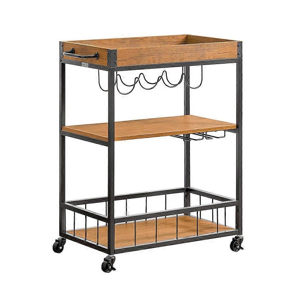 عربة تقديم مطبخ SoBuy FKW56-N، مزودة برفين وصينية قابلة للإزالة، عربة مطبخ متدحرجة، عربة تخزين بإطار معدني وعجلات