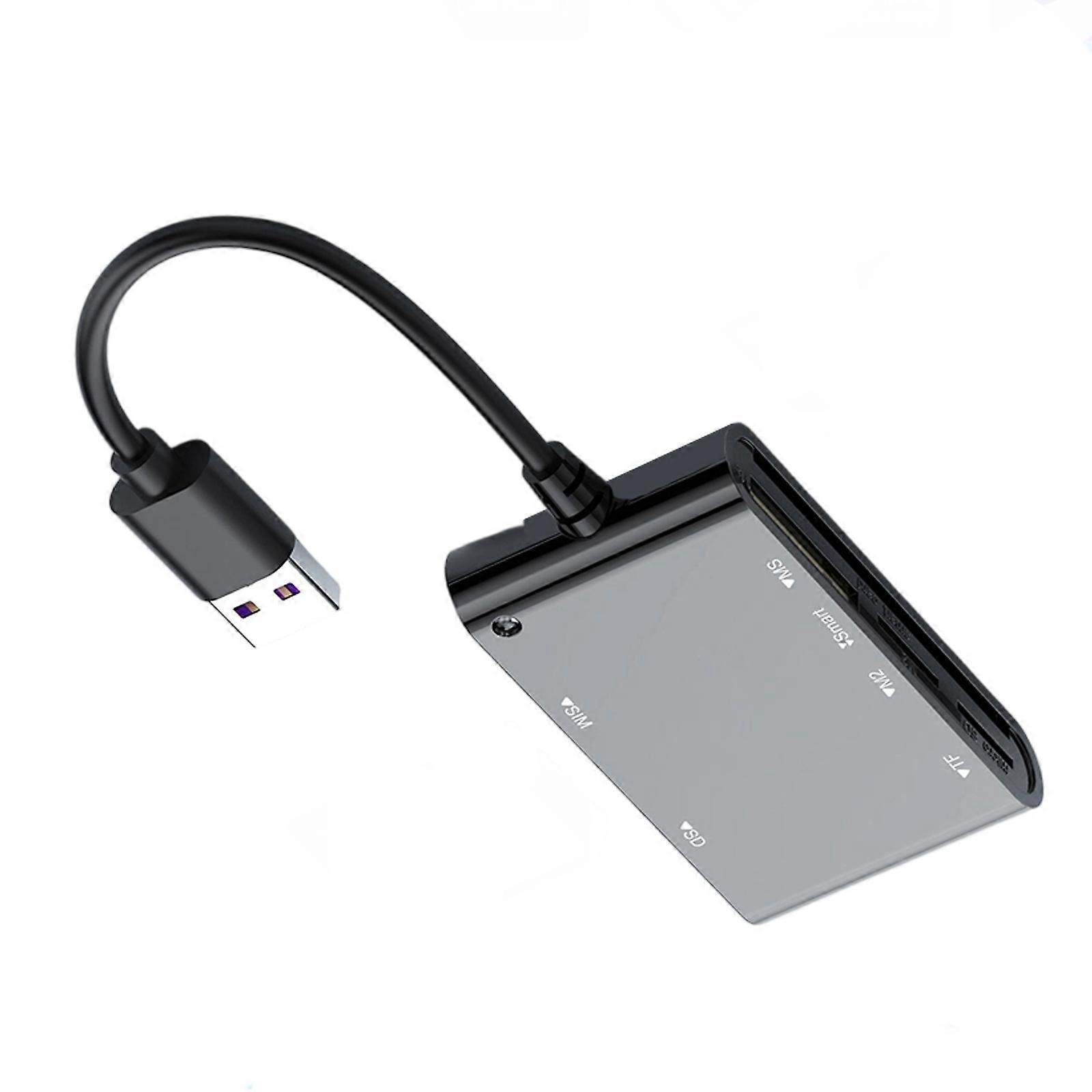 6 in 1 USB CACs Reader Militarys Smartests Card Adapter for SIMs SDTF M2ID IC Cards Multicolor