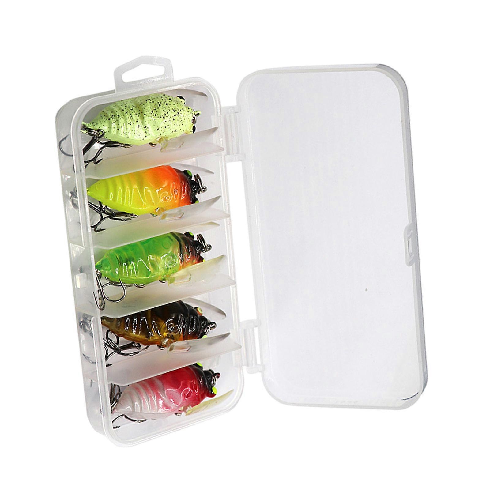 5 künstliche Köder, Zikaden-Crankbait, Angelköder, 4,5 cm, 6 g, Hartplastikköder, Insektenköder, mehrfarbig