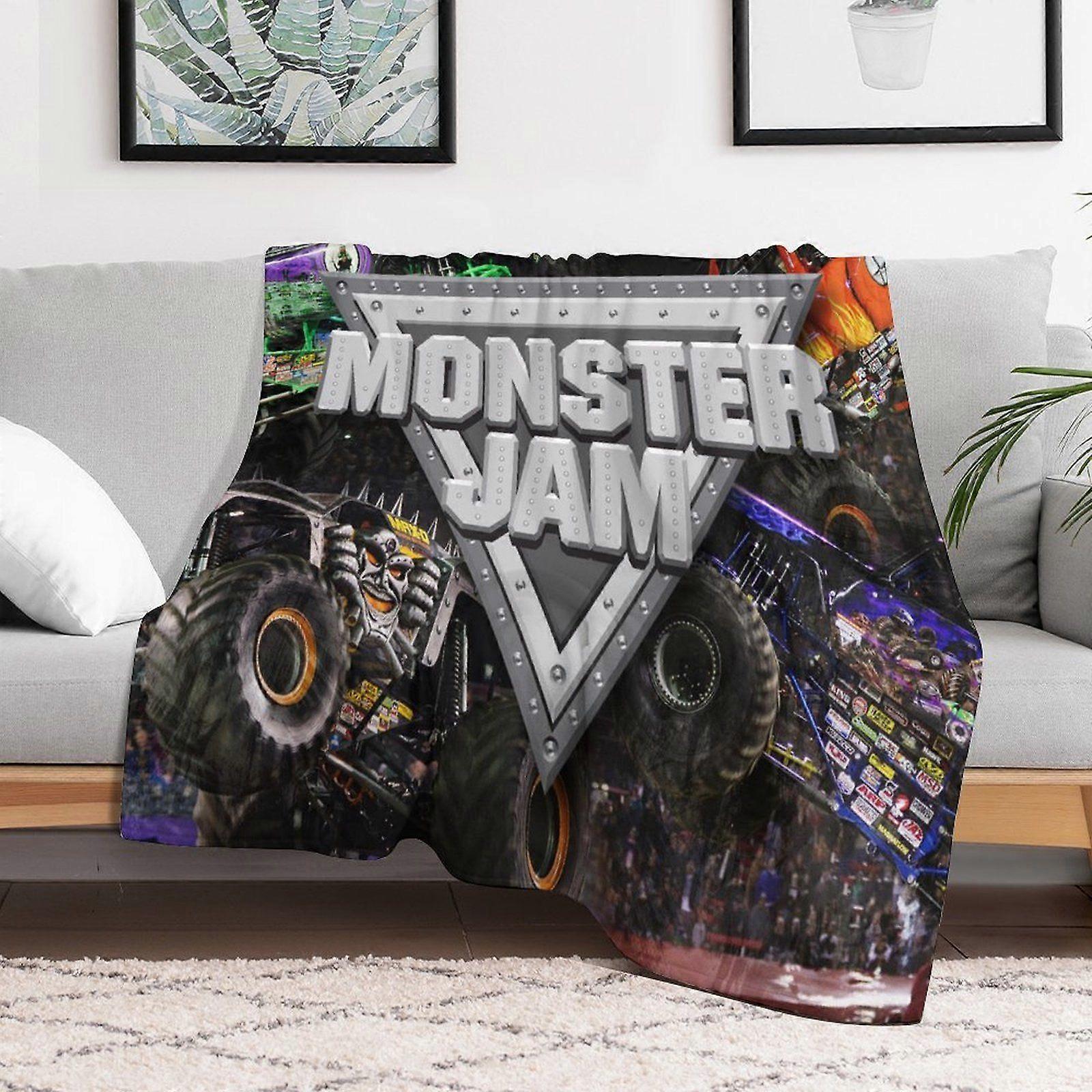 Manta resistente e hipoalergênica com estampa de caminhão monstro, ideal para viagens e para o inverno, resistente a rugas e macia.