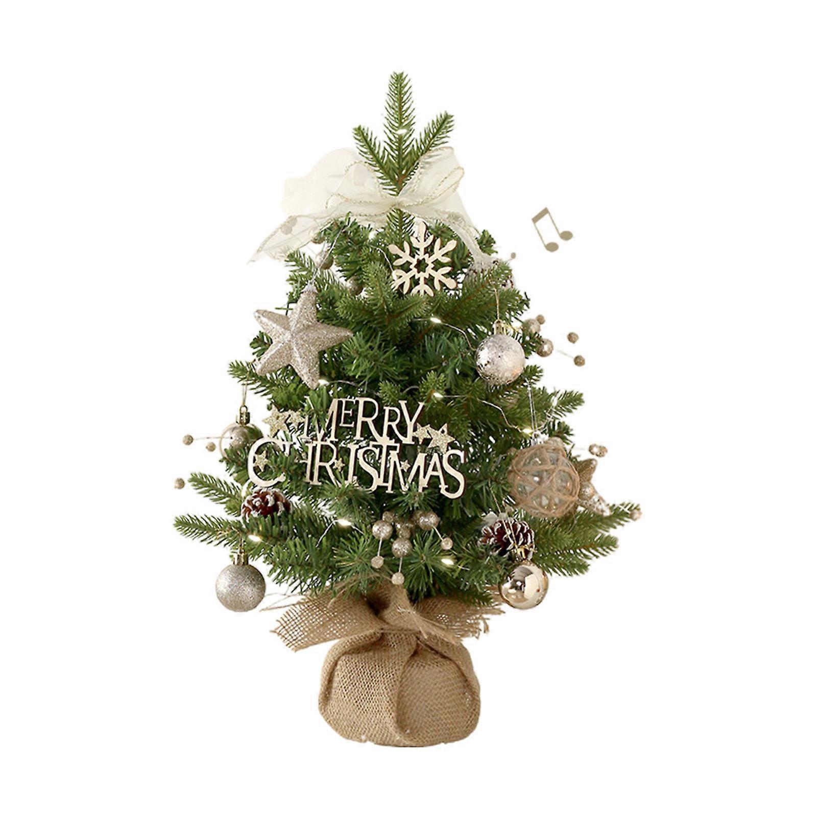 Desktop Miniature Pine Tree Rotating Christmas Trees with Music Box with Burlap Base Table Decor Winter Home Decorations Multicolor