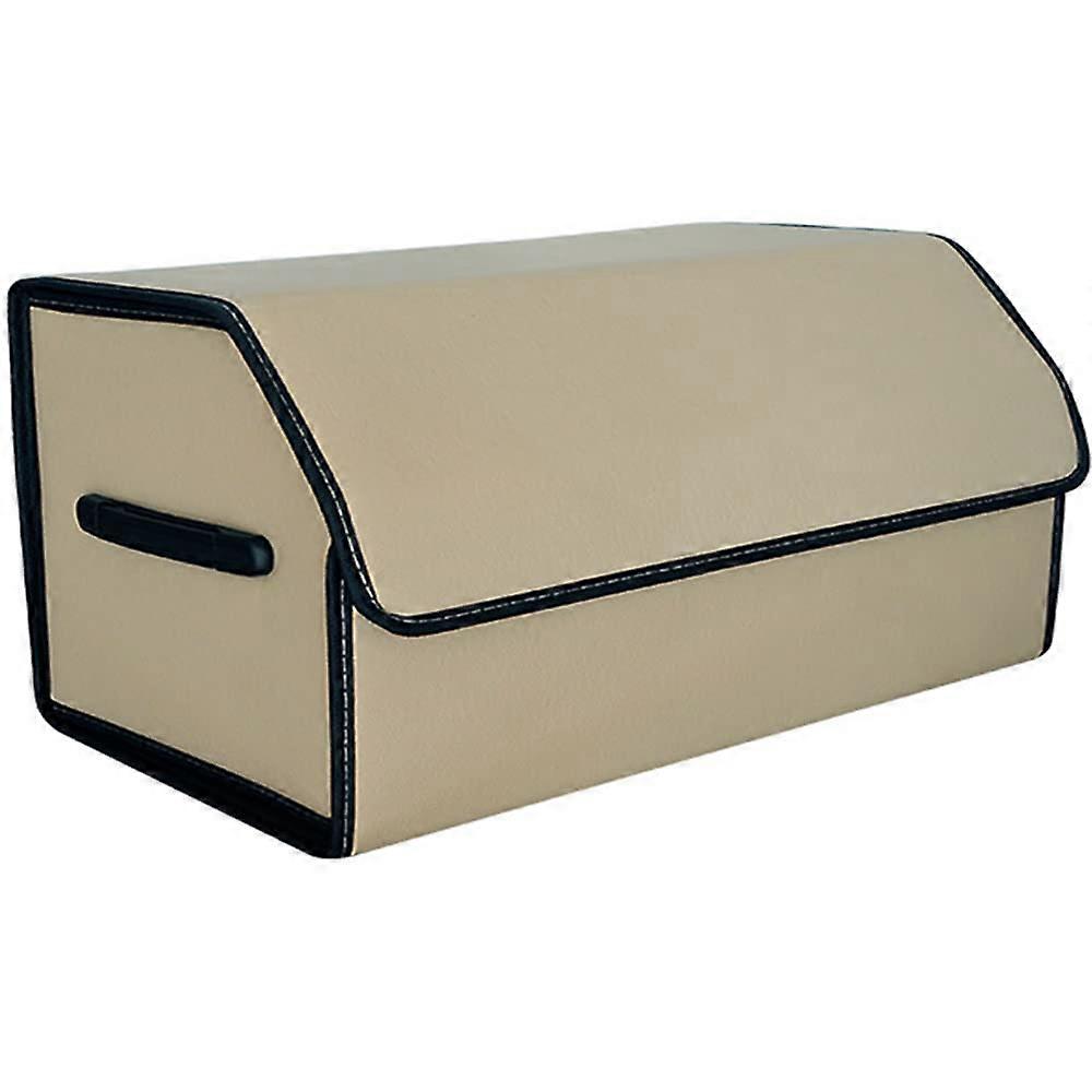 Car Collapsible Trunk Tidy Storage Organiser Box PU Leather Waterproof With Lid Beige
