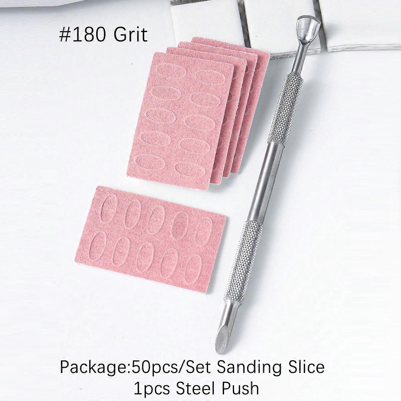 Pink Sanding Slice Russian Steel Push Set 180# Grit Sheet Beveled Steel Pusher Replace Self-Adhesive Sand Flak Manicure Tool