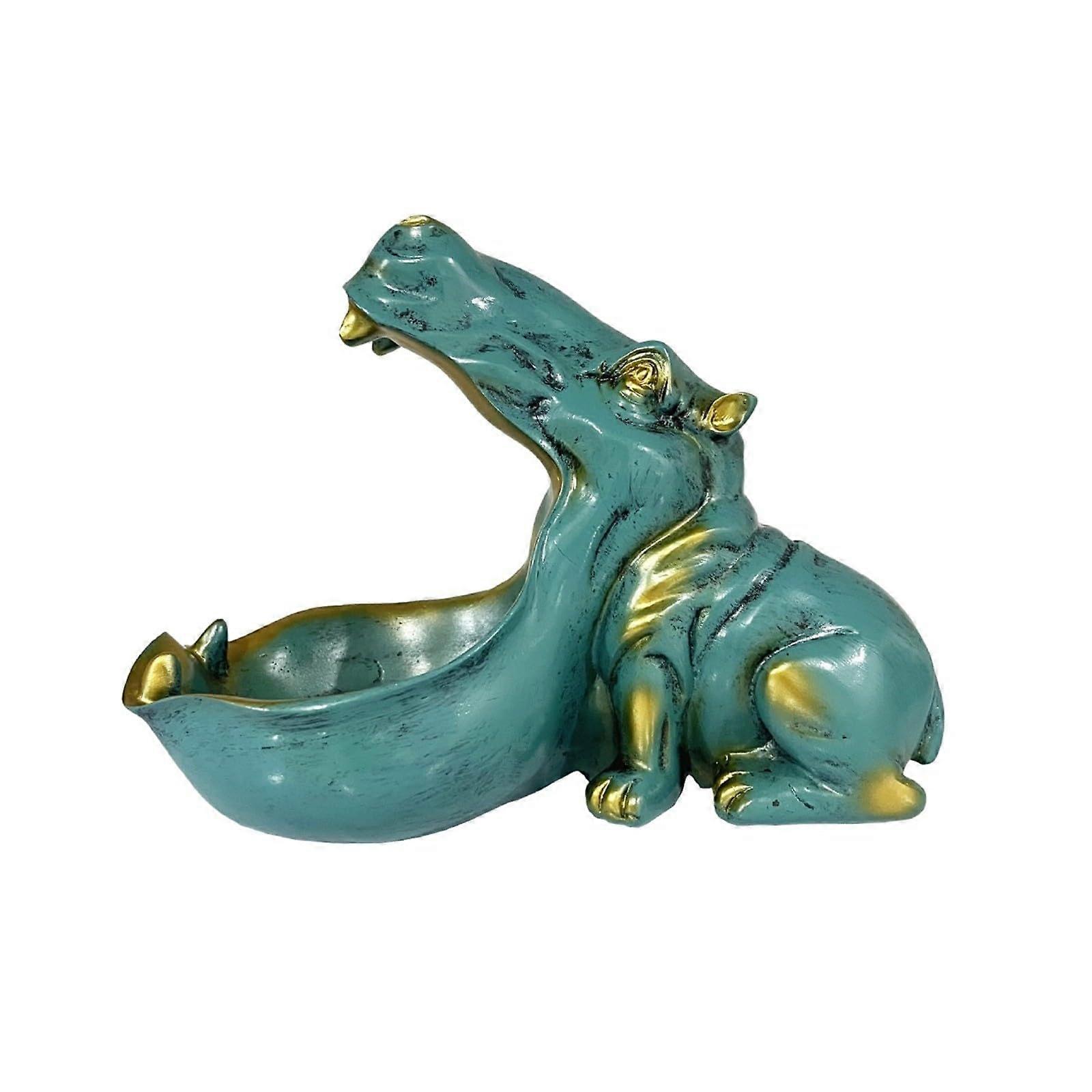 Hippo Statue Resin Blue Candy Box and Key Tray Sundries Container Large Mouth Figurine One Size