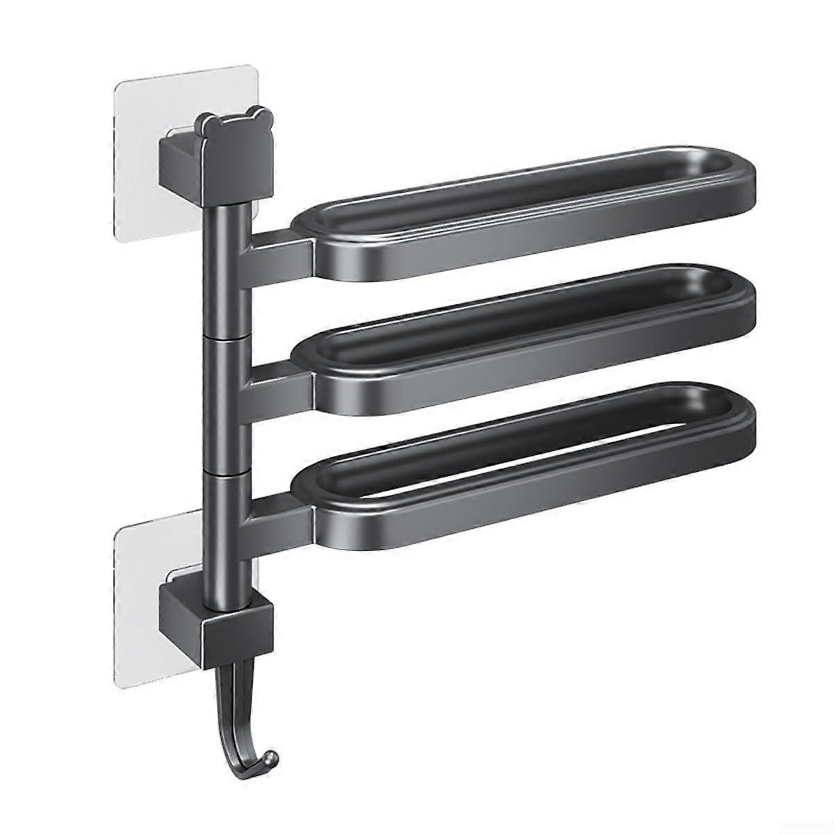 Wall Mounted Towel Rack with 180° Rotatable 3Pole Holder for Bathroom and Kitchen, Grey ABS Space Saving Design