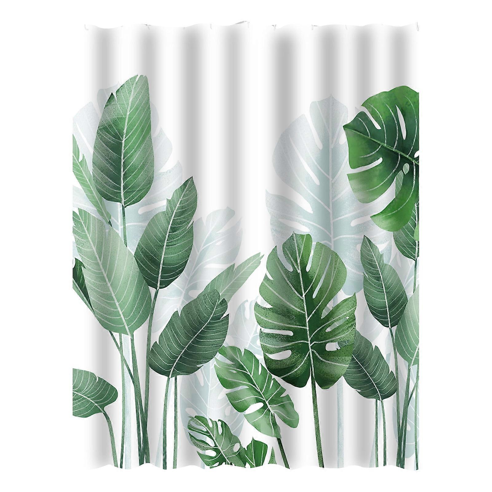 Quick-Drying Waterproof Shower Curtain with Hooks Exquisite Plants Print for Bathroom