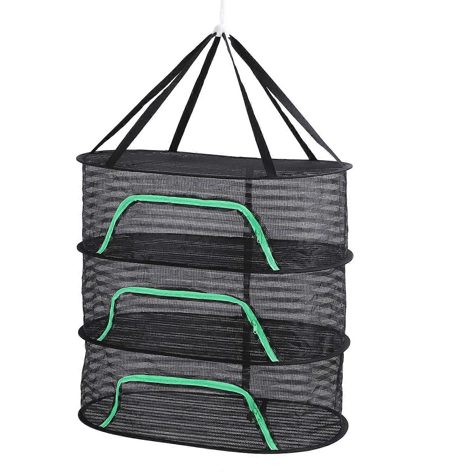Hanging Drying Mesh Rack with Zipper for Fish, Vegetables, Fruits – Breathable Foldable 3 Tier Polyester