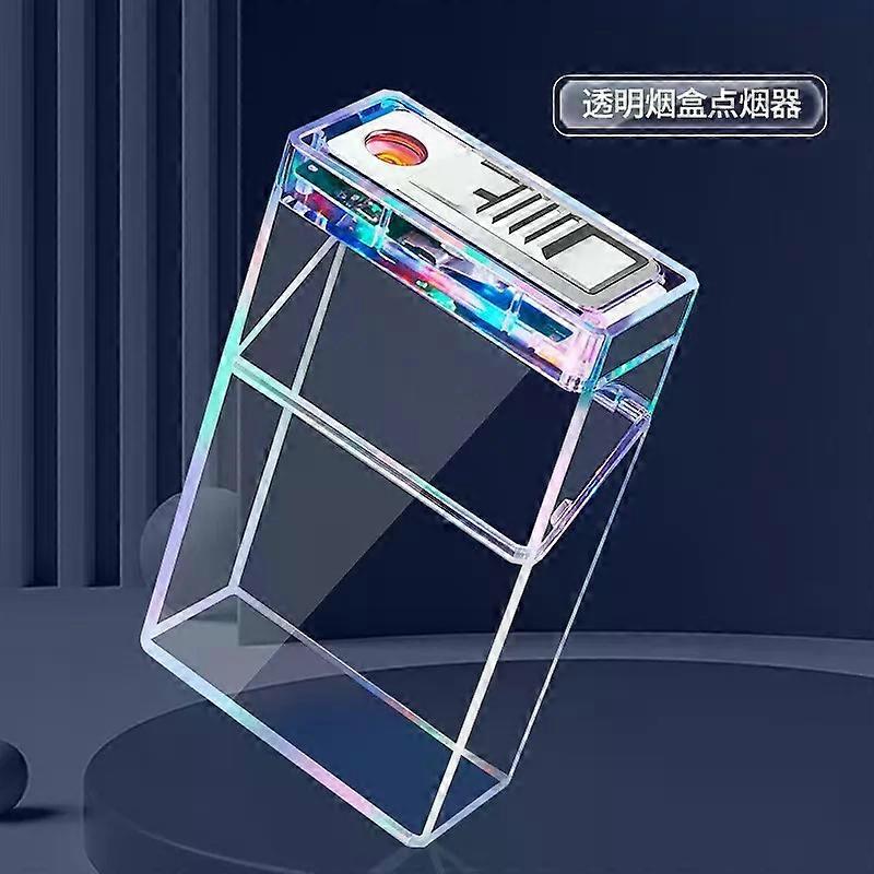 Multifunctional Colorful Light Transparent Cigarette Box Tungsten Wire Ignition Lighter 20 Coarse Cigarette USB Charging Lighter
