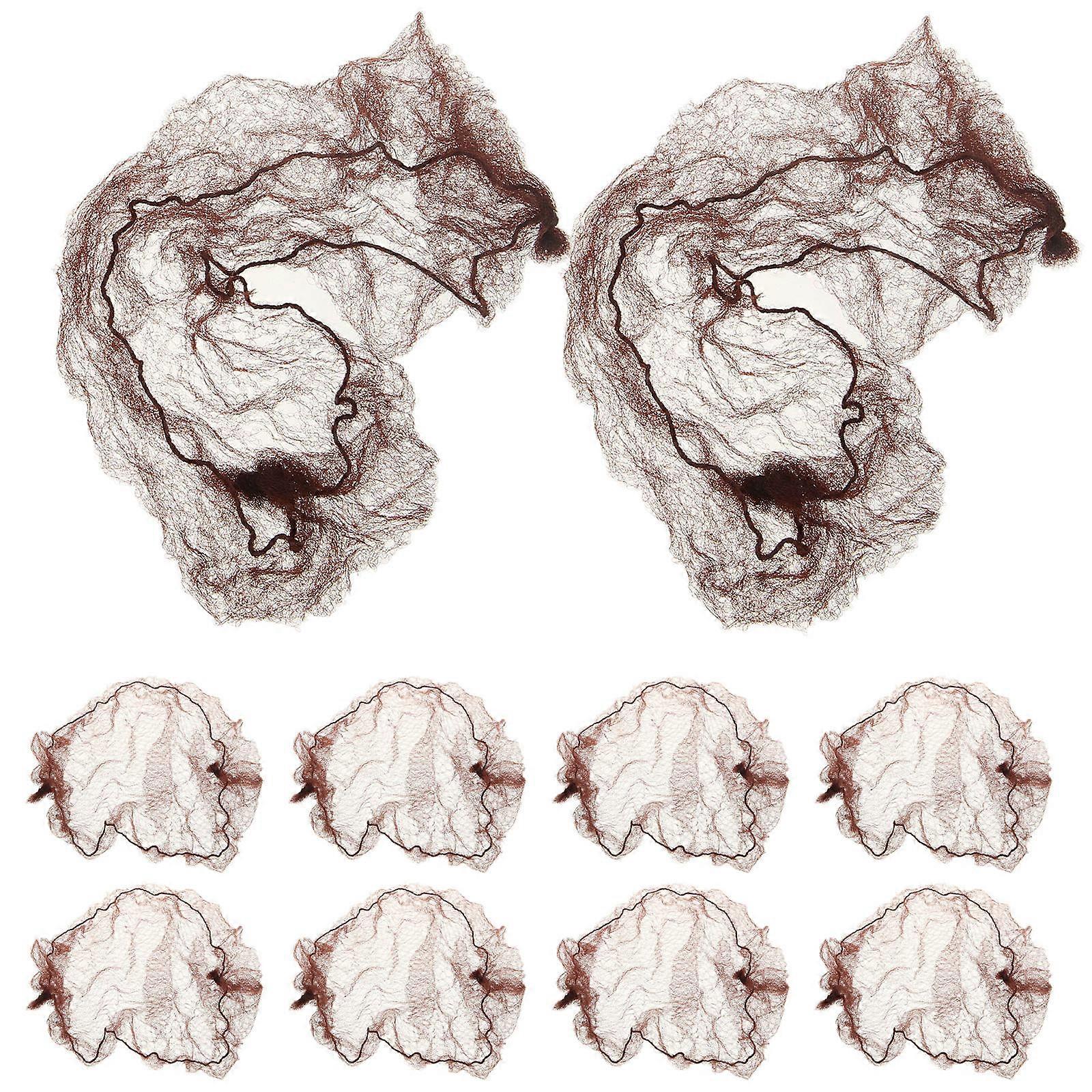 10 stk. hårnett til kvinner og jenter med brunt nettingmateriale for elastisk hårfeste