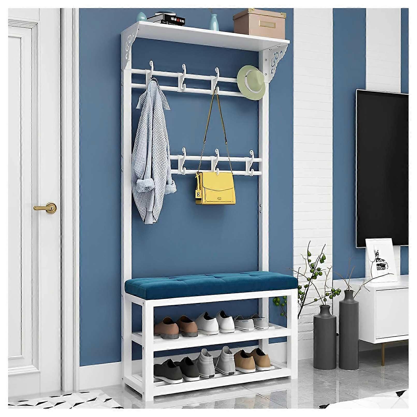 Coat Rack with Shoe Storage Bench, 11 Hooks Hallway Stand, RustProof Metal Frame for Entryway Bedroom