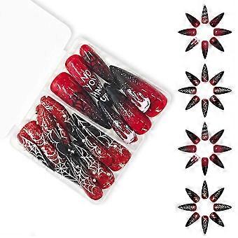 Herfst kunstnagels 48 stuks bordeauxrode plastic persnagels met web- en bloemenpatronen voor een snelle nagelmake-over in veelkleurig
