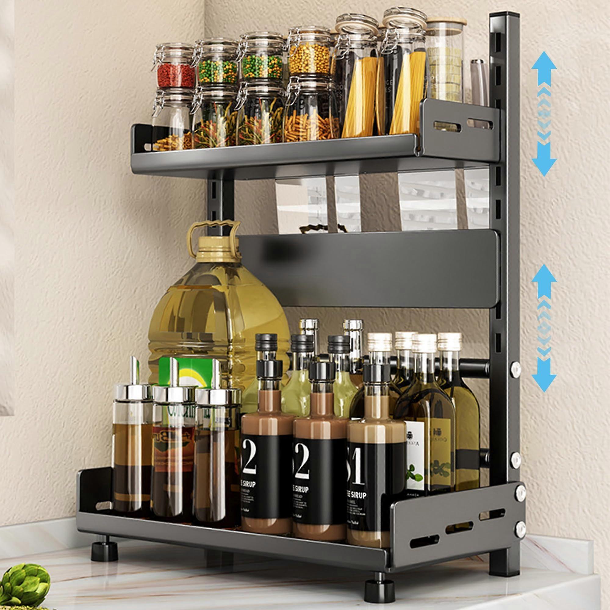 Spice Rack Organizer, 2Tier Adjustable Kitchen Countertop Spice Shelf with Knife Holder, Rustproof Metal Large Capacity Storage