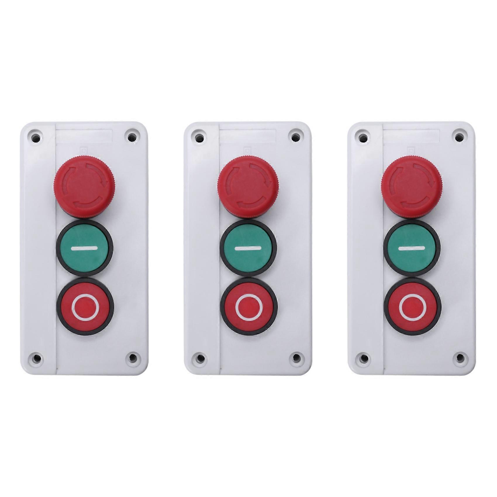 3X NC Emergency Stop NO Red Green Momentary Push Button Switch Station 600V 10A