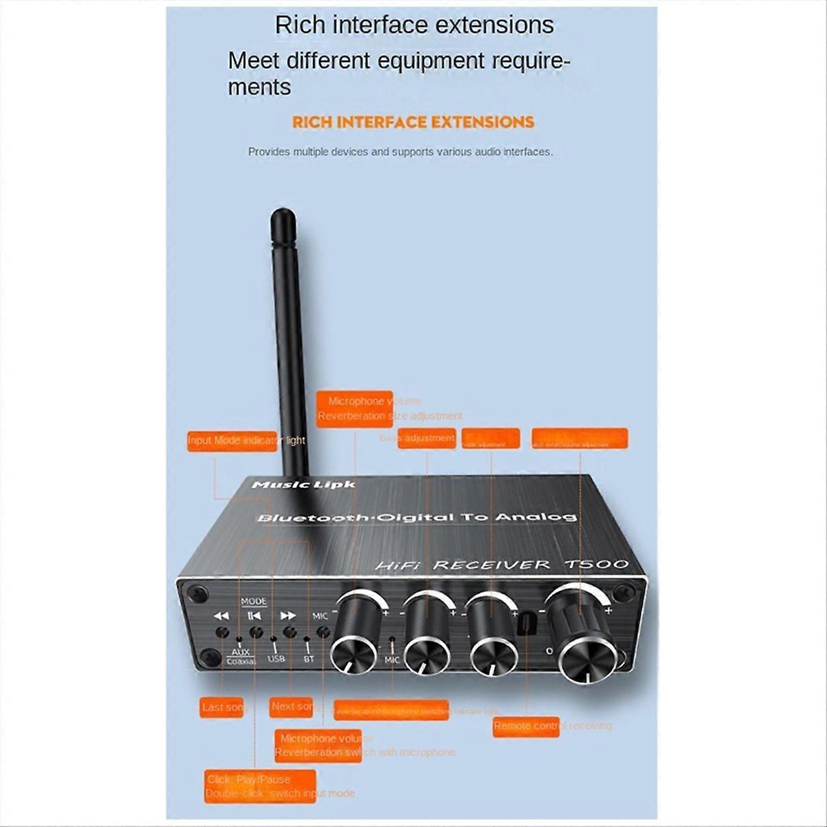 BT 5.3 Audio Receiver AUX/Mic/USB Audio Adapter with Remote Control