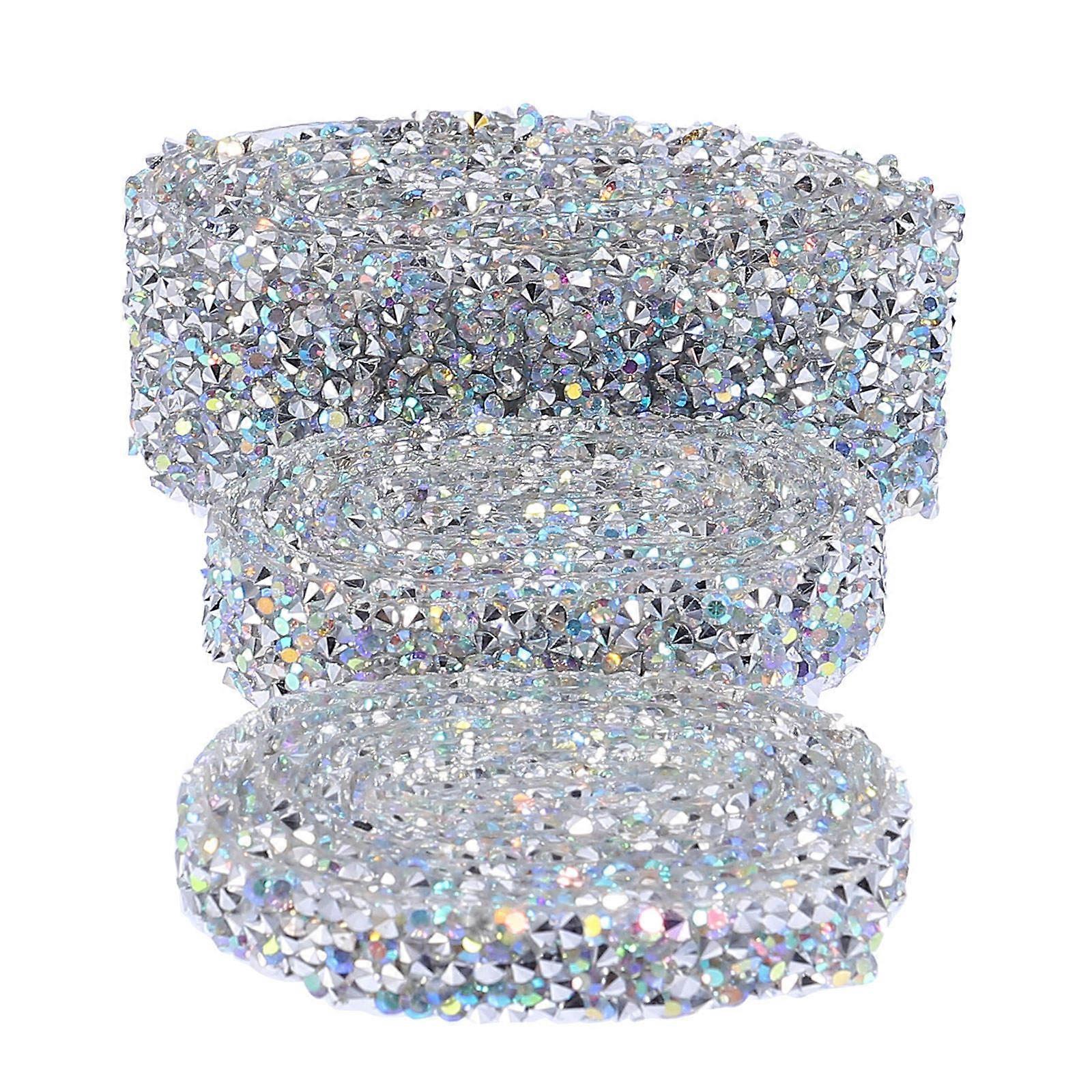Sparkle Rhinestone Tape Crystal Roll for DIY Use Diamond Ribbon 3 Rolls