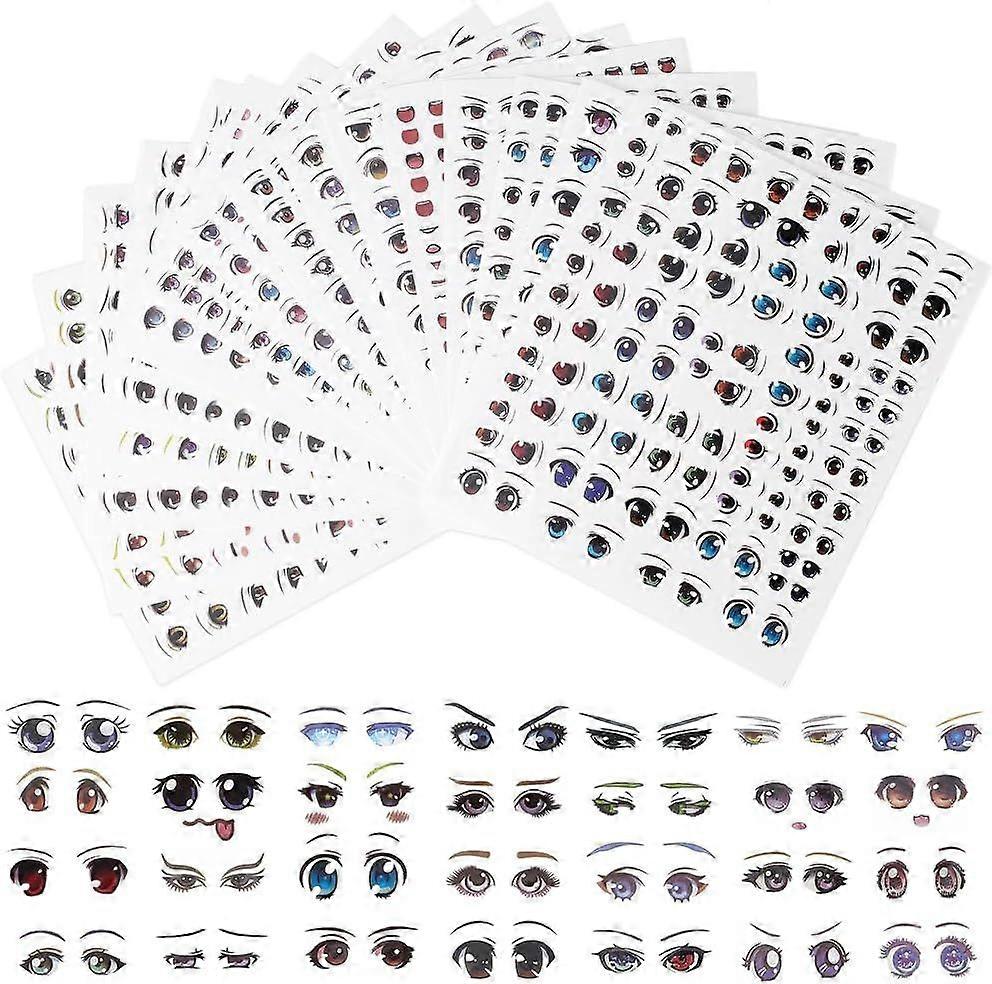 18 Sheets Cartoon Eye Stickers Wiggle Eye Labels Stickers Mixed Color Self Adhesive Decals for Art Craft DIY Scrapbooking Ceramics Clay Notebook Decor