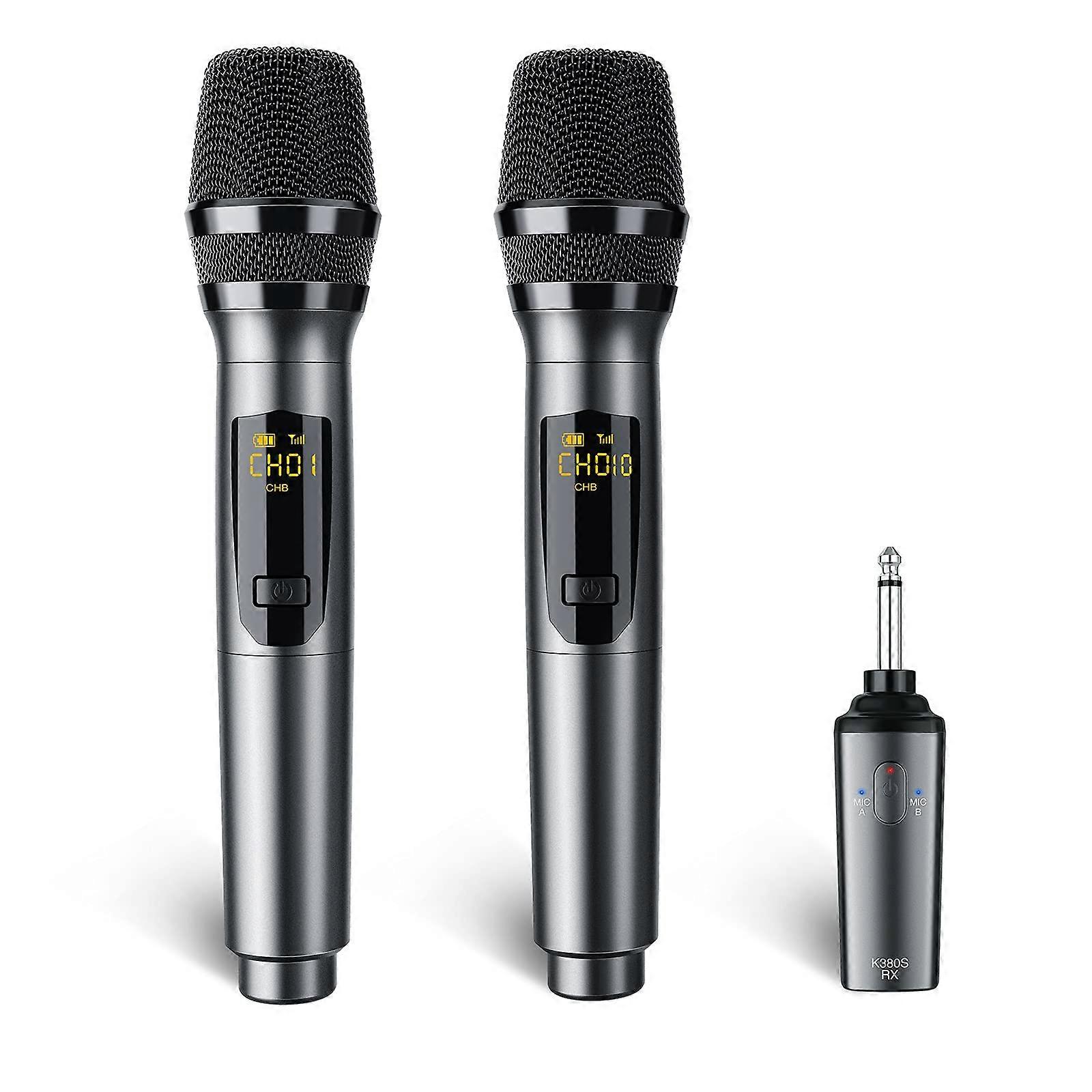 Wireless Microphone System with Receiver, Rechargeable Dual Handheld Mics for Singing, Speech, PA