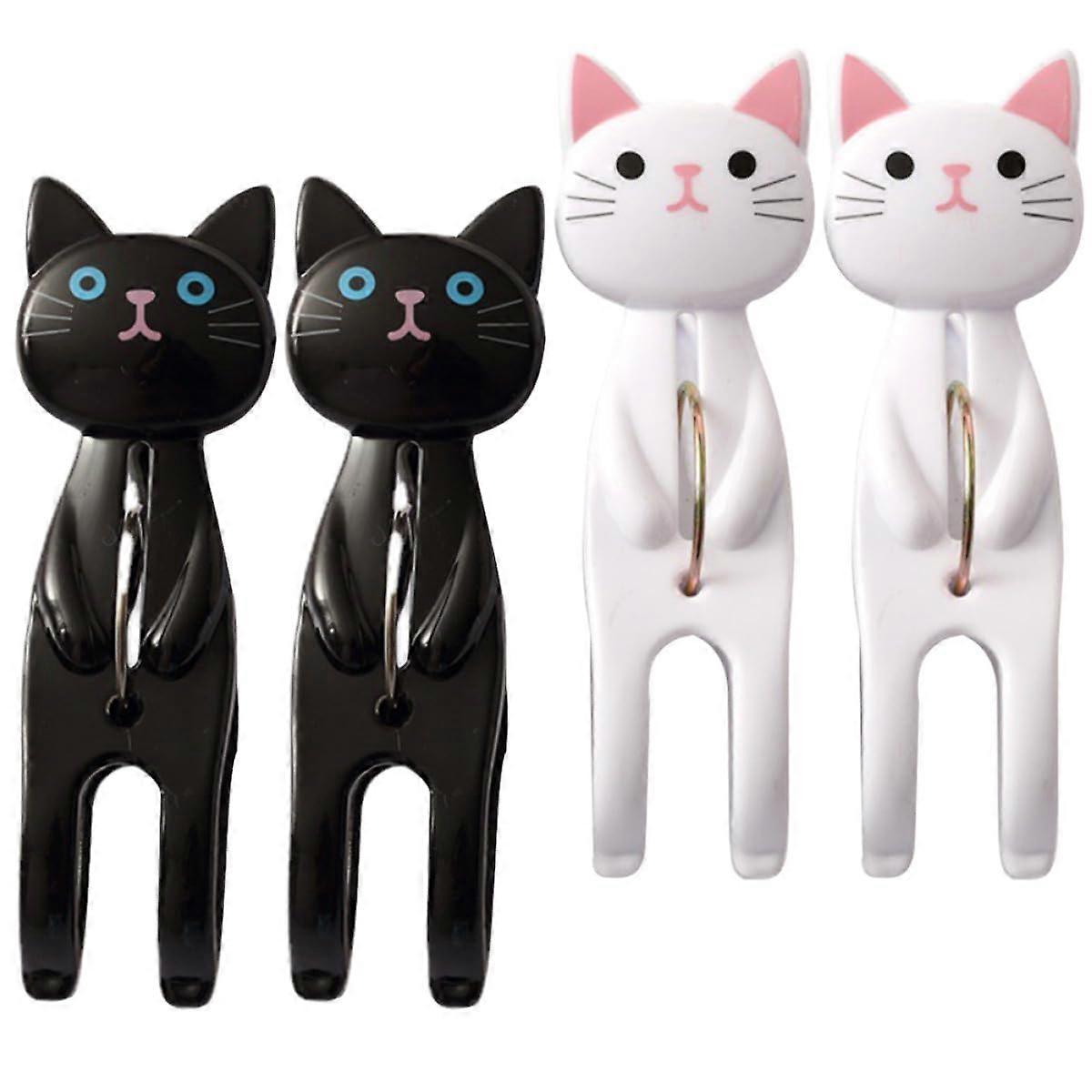 4Pcs Windproof Clothespins Plastic Laundry Clips with Cartoon Cat Design for Outdoor Drying