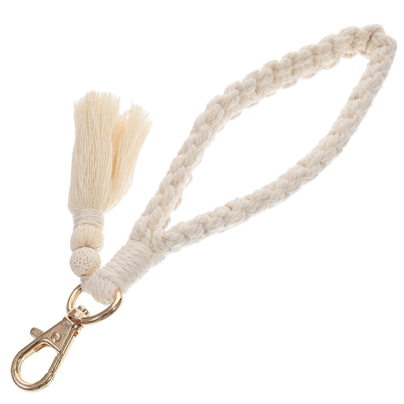 Keychain Decor Bohemian Style Macrame Keychain For Key Ring Pendant Volcanic Stone 1Pcs