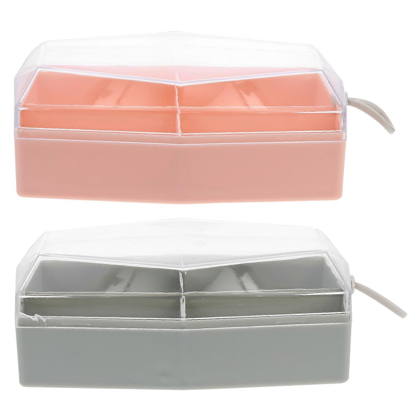 Powder Puff Container Makeup Sponge Holder for Storage 2Pcs Pink ABS Box