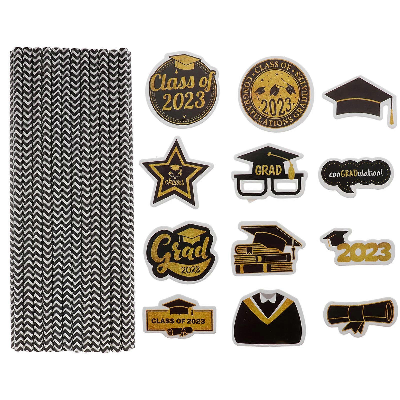 Graduation Drinking Straws Paper Straws for Party Use 24Pcs Assorted