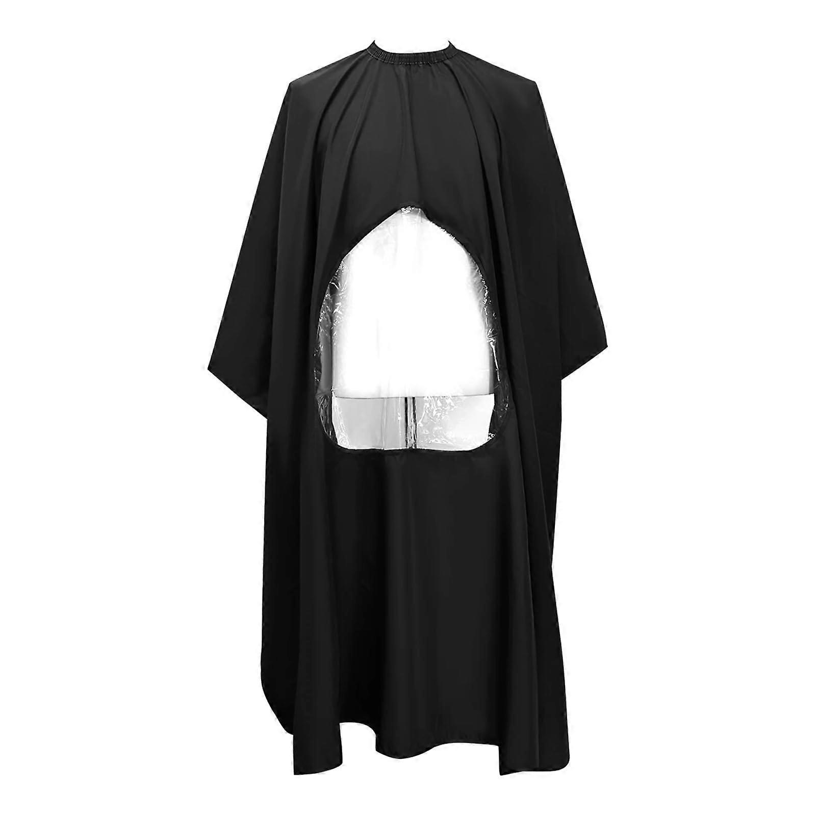 Hairdressing Cape Waterproof Nylon with Transparent Viewing Panel and Adjustable Neck Strap Black