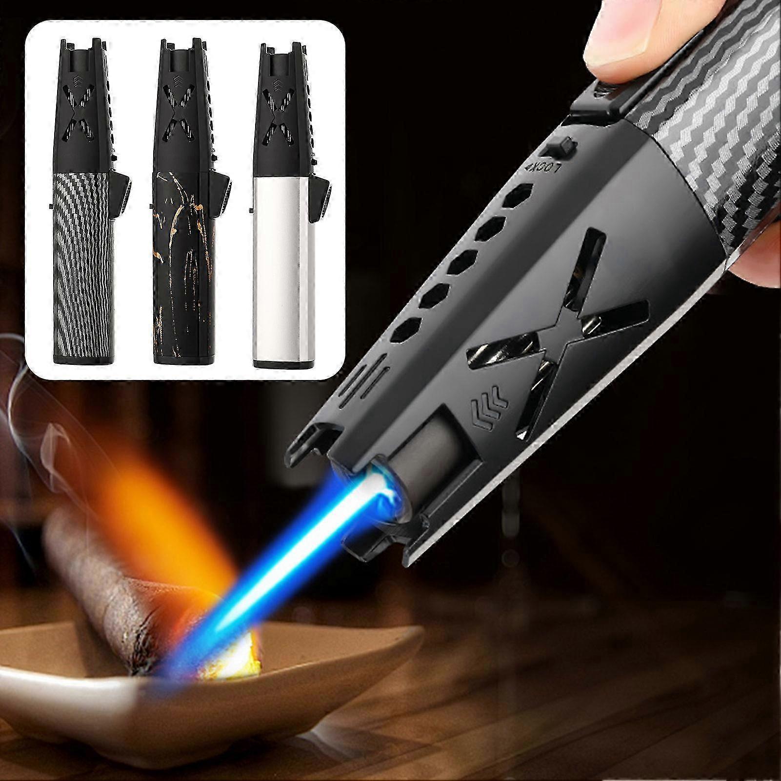 Butane Torches Lighter Blue Flames Inflatable Lighter for Camping Lighting  E