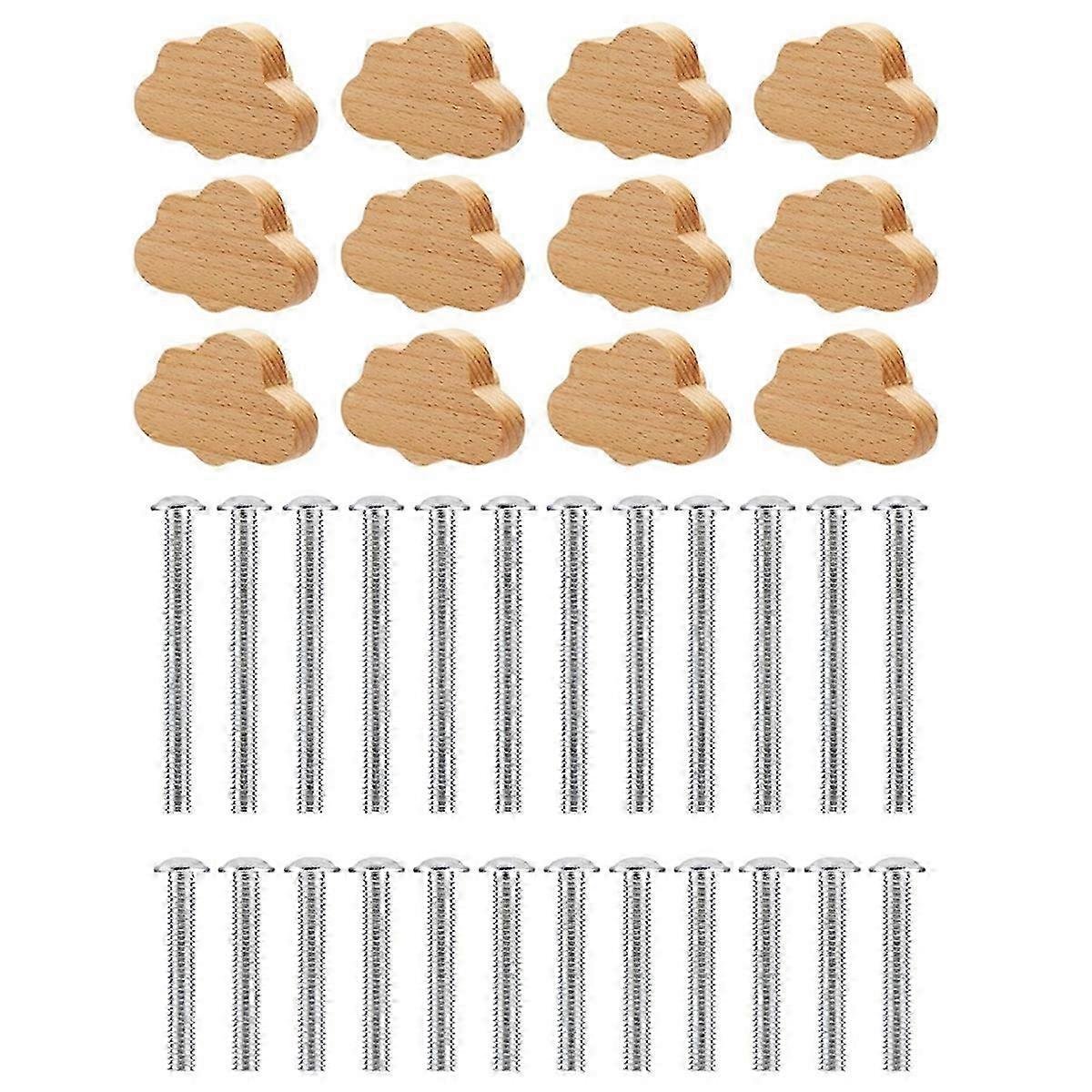 Boho Dresser Knobs- 12 Pack Durable Beech Wood Drawer Knobs Cloud-Shaped Wooden Dresser Pulls for Ca