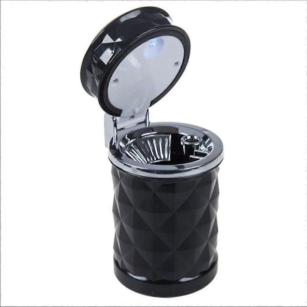 Car Ashtray with Windproof Lid and LED Light, Removable EasyClean Design, Black